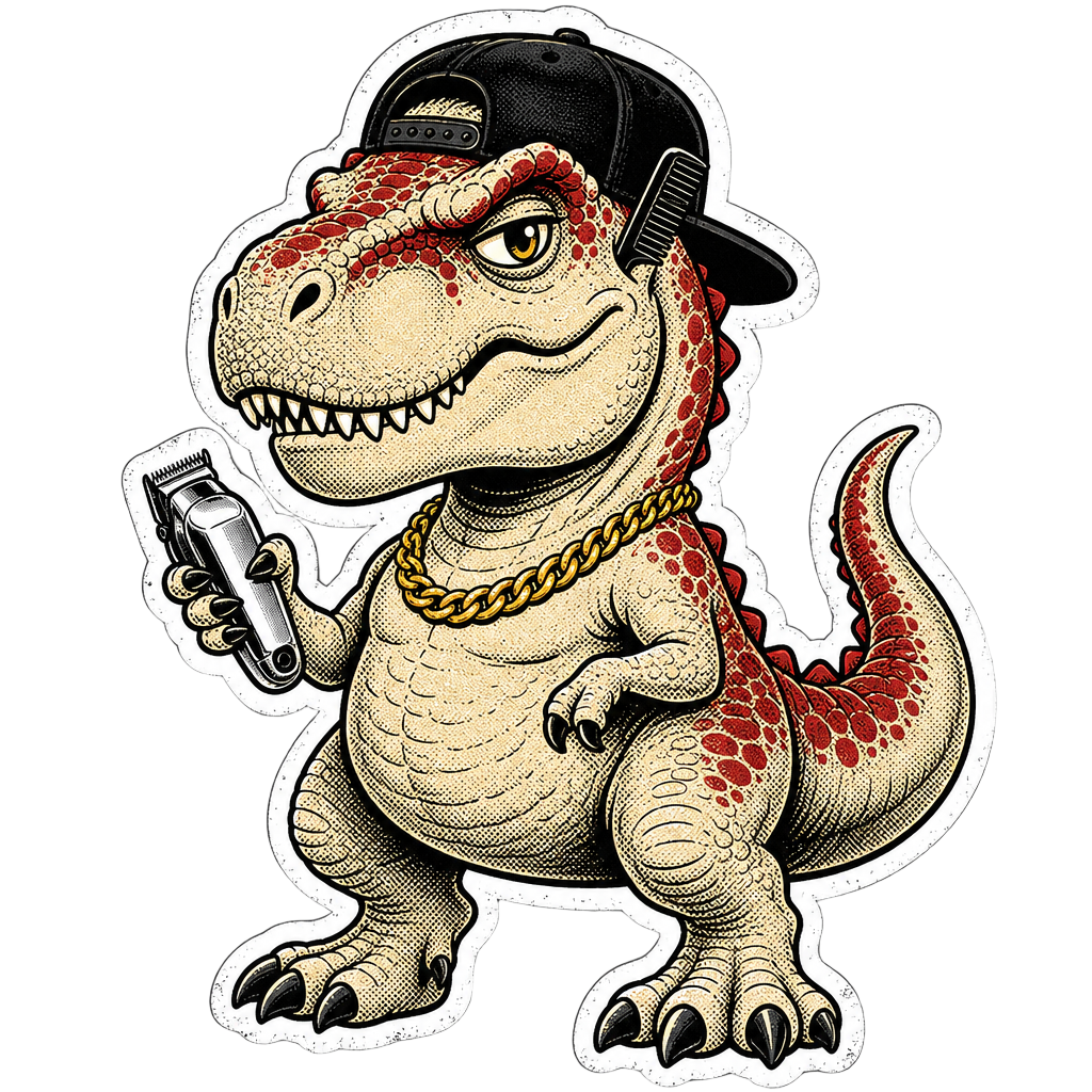 Barbasaurus — the Barbers R Us mascot